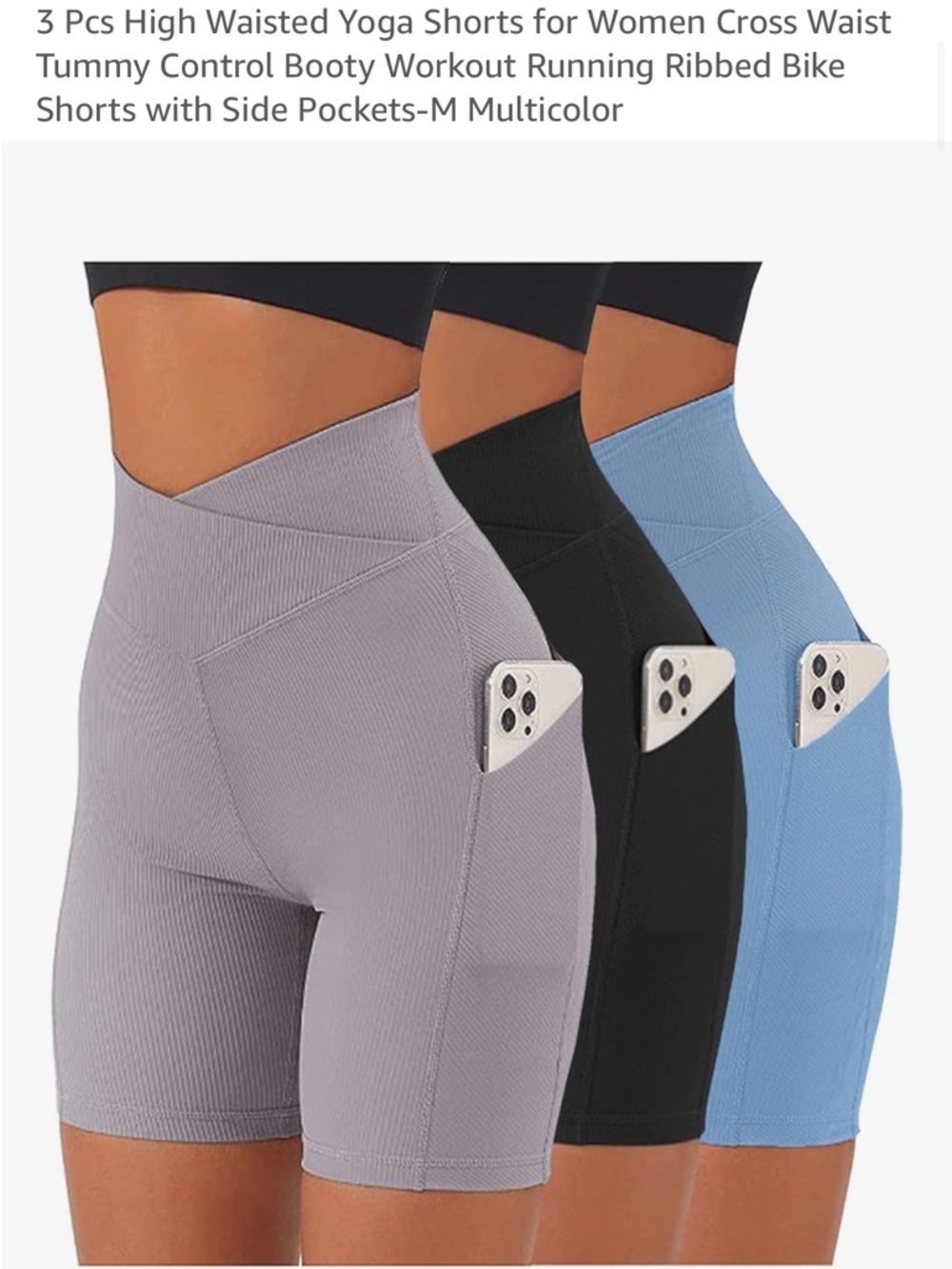 High-Waist Ribbed Bike Shorts Set of 3